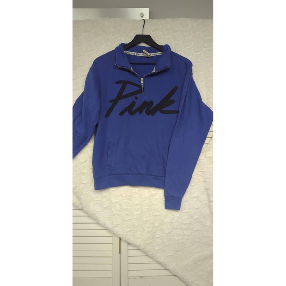 PINK‎ Victoria's Secret XS Pullover Sweatshirt Quarter Zip Blue Y2K VNTG - Picture 1 of 6